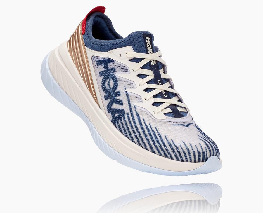 Running Shoes Mens - Hoka One One Carbon X-SPE - White/Blue - ROXMWUQ-93